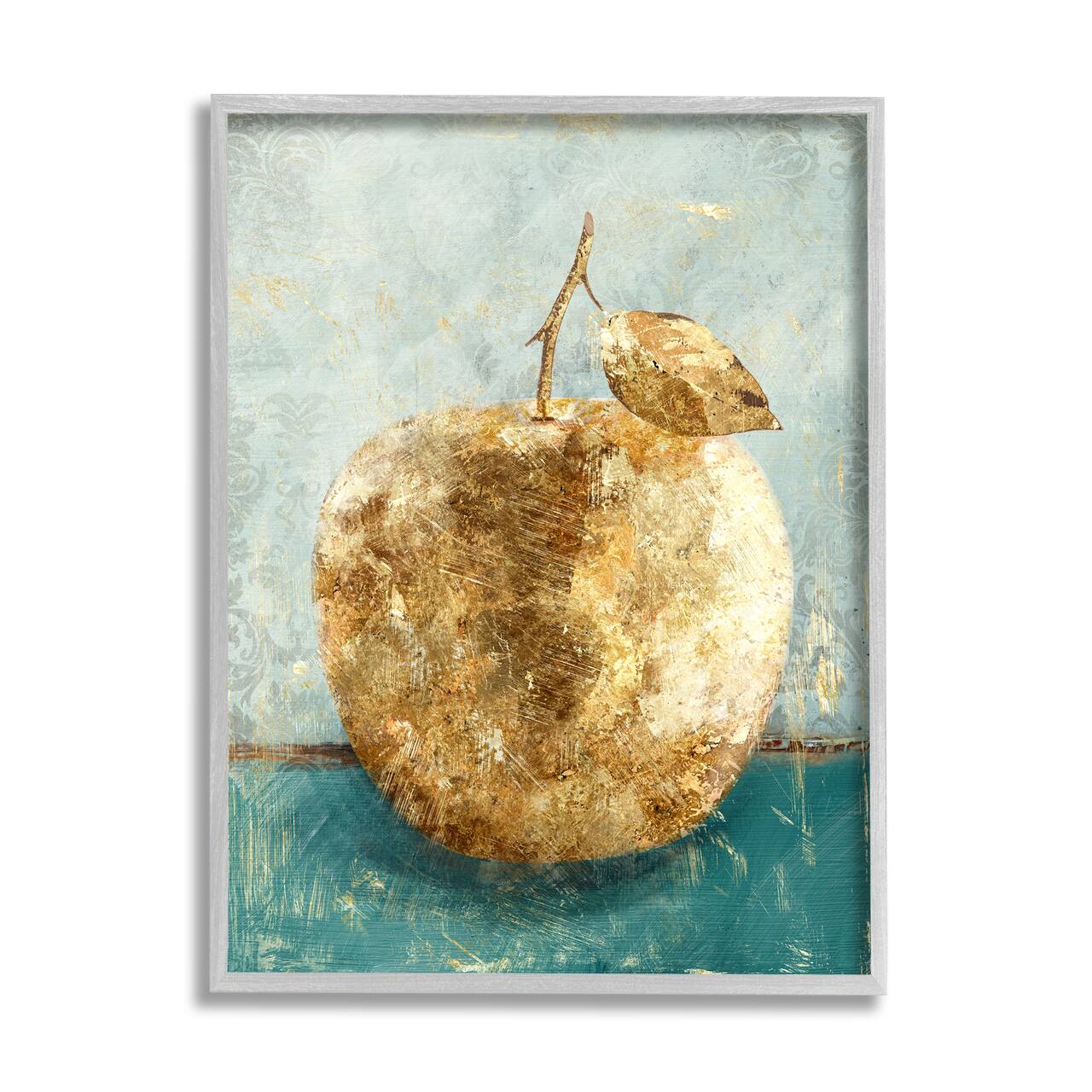 Stupell Industries Golden Apple Painting Wall Art in Gray Frame